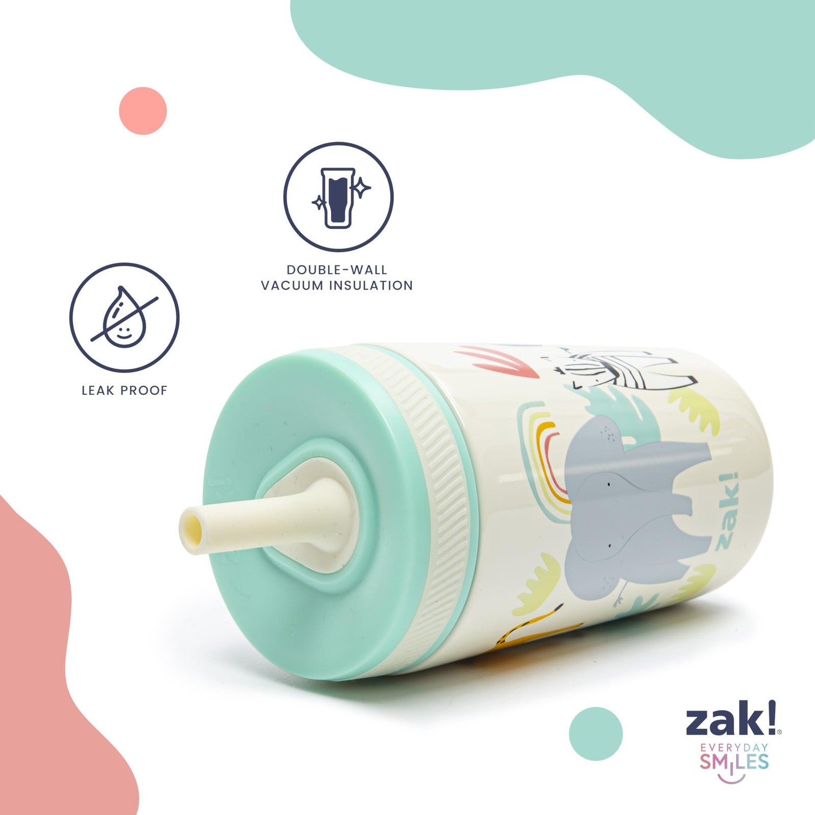 Zak Kelso 12oz Stainless Steel Kids Tumbler - Leak-Proof, Dinosaur Design