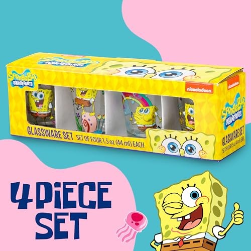 SpongeBob SquarePants 4 Piece Glass Set 1.5 Oz - Official Merchandise