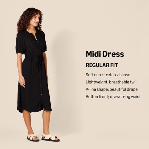 Casual Navy Midi Dress, Large, Half Sleeve, Fit & Flare, Pockets