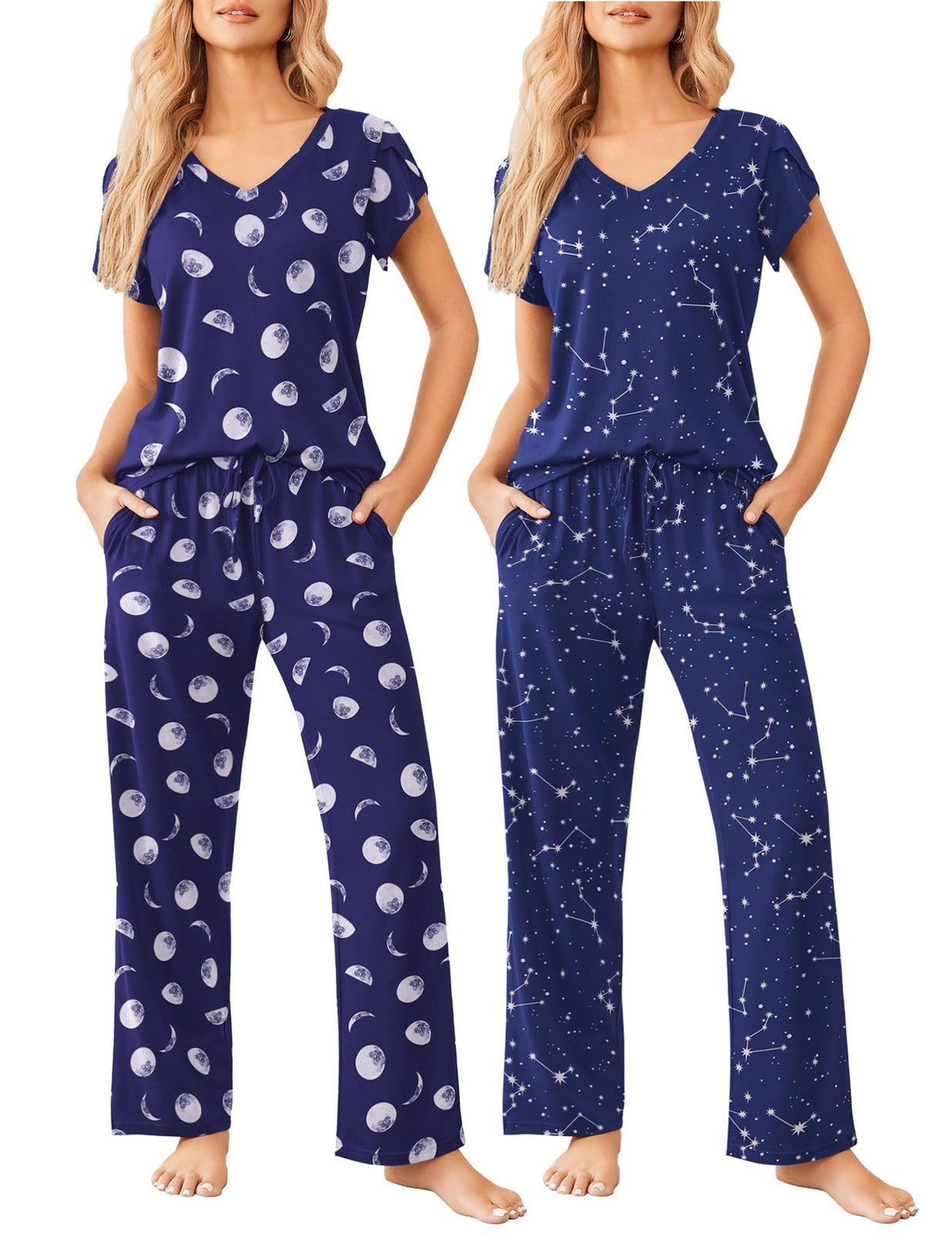 Ekouaer Women's Pajamas 2 Pack Short Sleeve Top & Pants S-XXL