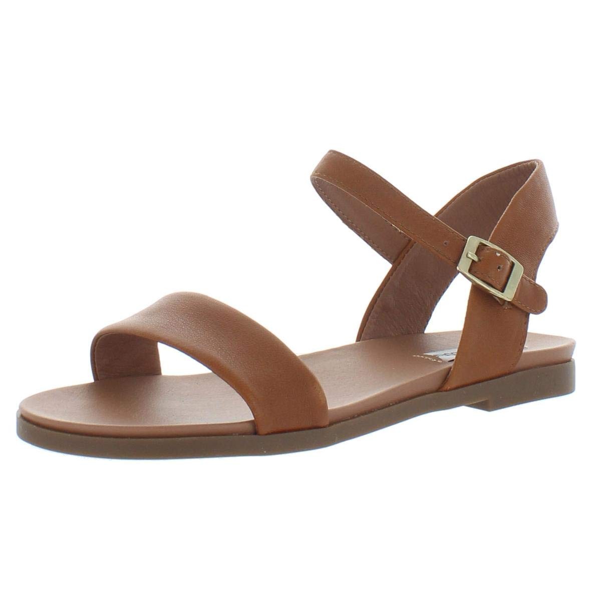 Steve Madden Women's DINA Flat Sandal, tan Leather, 9