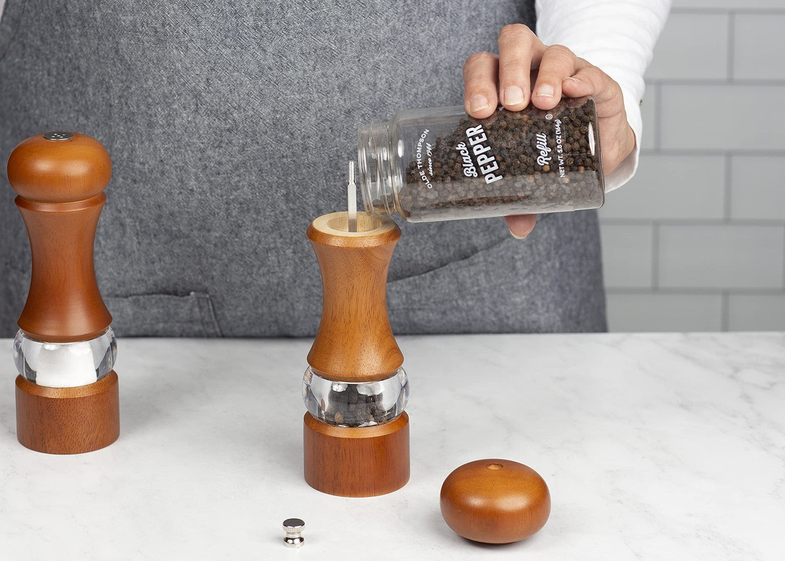 Olde Thompson 6 Caffe Wood Pepper Mill and Salt Shaker Set