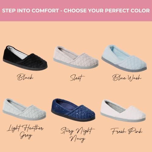 Katie Velour Slippers w/ Memory Foam & Rubber Sole, Fresh Pink, 9-10 US