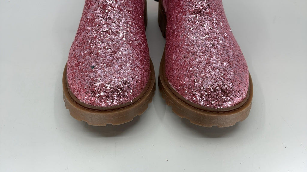Pink Glitter Kids Ankle Boots Size 3 w/ Side Zipper & Anti-Slip Sole