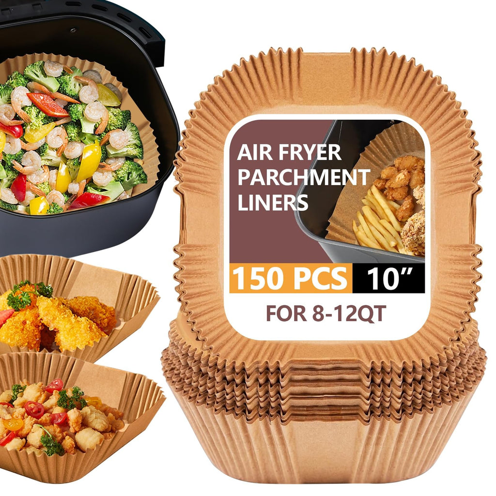 10 Inch Square Parchment Paper Liners, 150 PCS for Air Fryers & Microwaves
