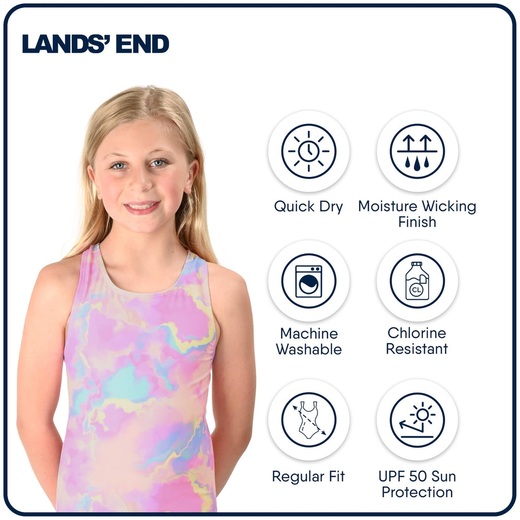 Lands' End Girls' Swimwear UPF 50 One Piece Swim Suit, Pink Multi
