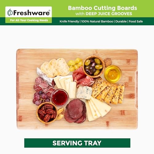 Organic Bamboo Cutting Boards Set of 3, 9x6, 12x8, 15x10, Juice Grooves