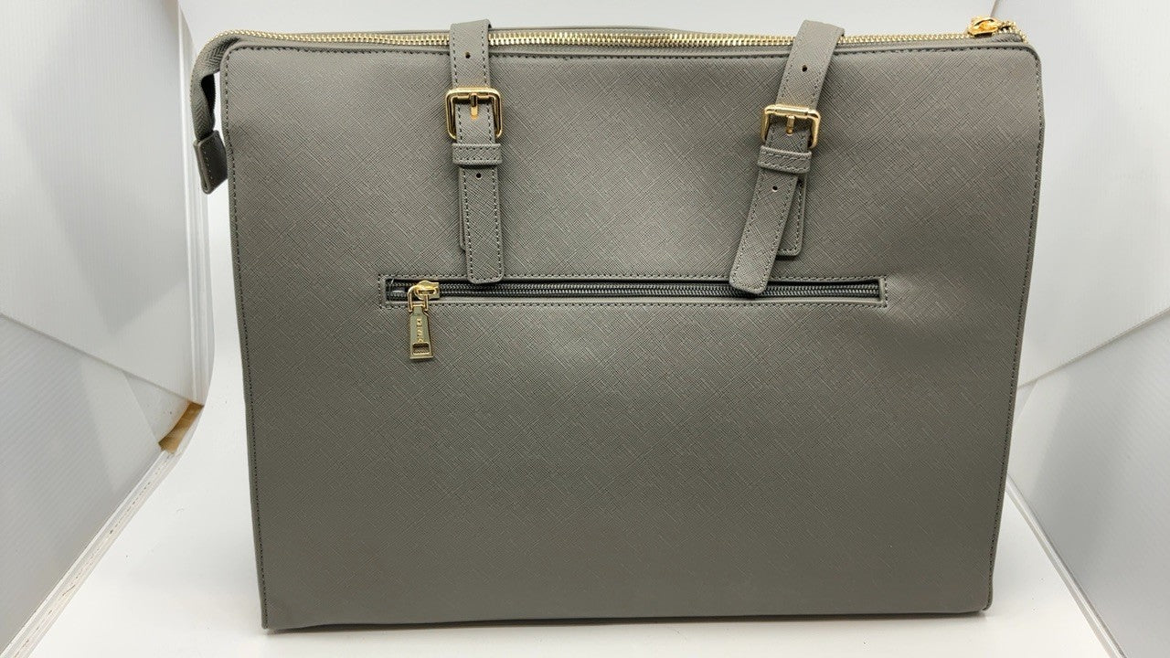 Women’s Gray Leather Laptop Bag, Large Tote w/ USB Port, 4pcs Set