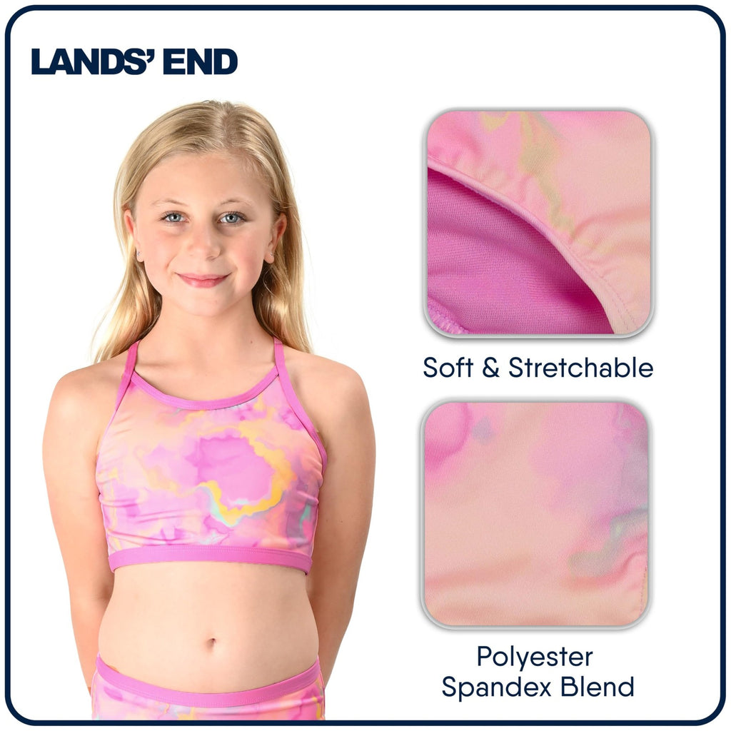 Lands' End Girls' Bikini Set, Large, Pink Multi, UPF 50 Protection