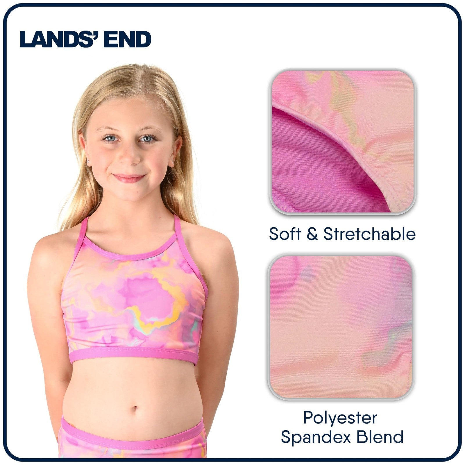 Lands' End Girls' Bikini Set, Large, Pink Multi, UPF 50 Protection