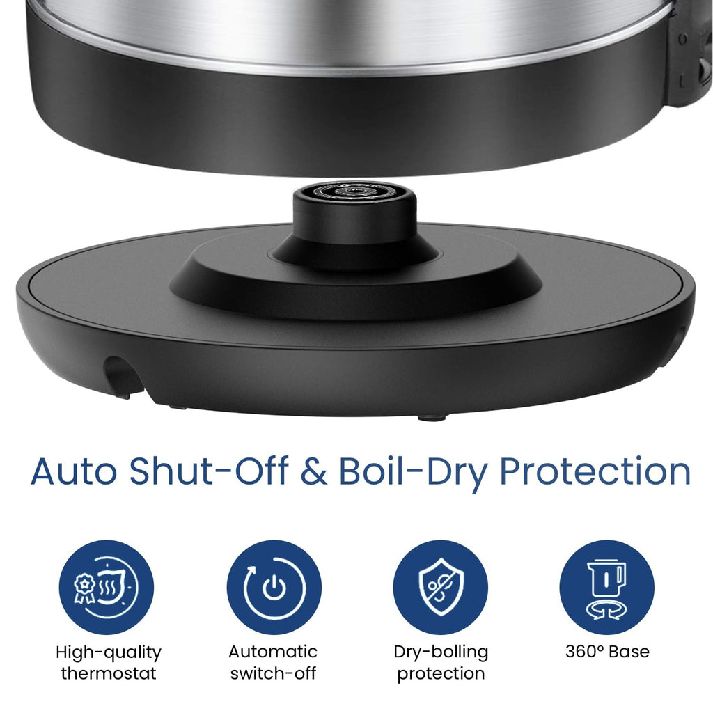 BPA-Free 1.7L Electric Kettle, Stainless Steel, Auto Shut-Off, Silver