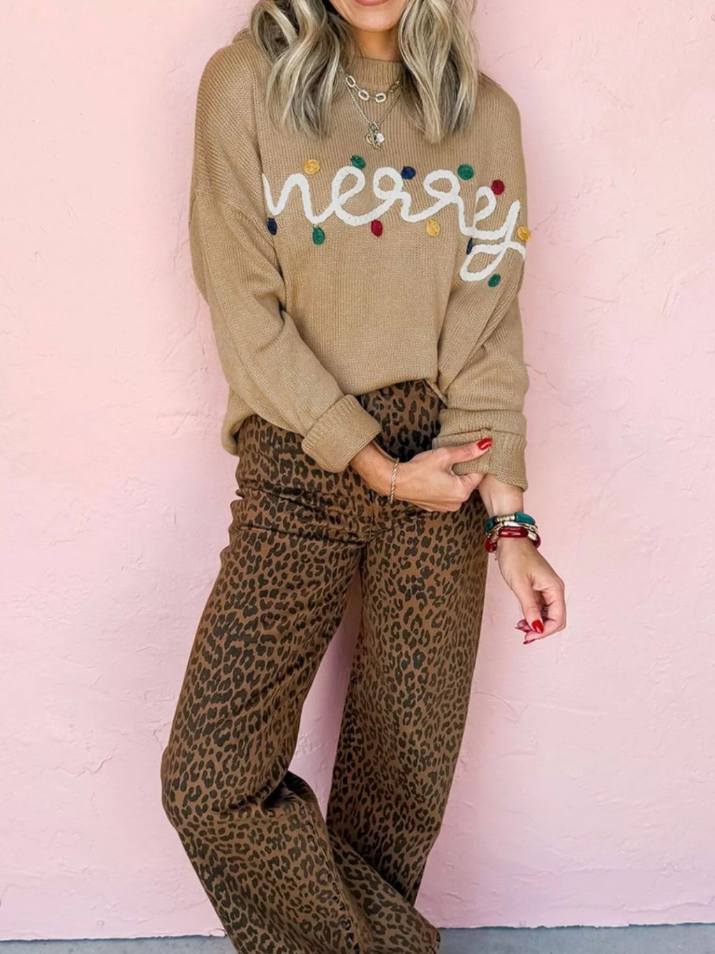 Merry Colorful Dot Detail Christmas Dolman Sweater