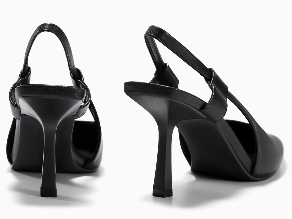 Coutgo Womens Black Slingback Heels Pumps Size 8 Pointed Toe