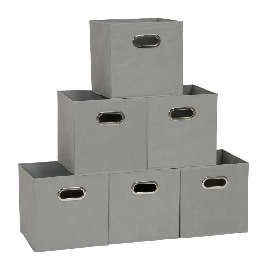 Gray Fabric Storage Bins Set of 6 Collapsible Cubes w/ Grommet Handles