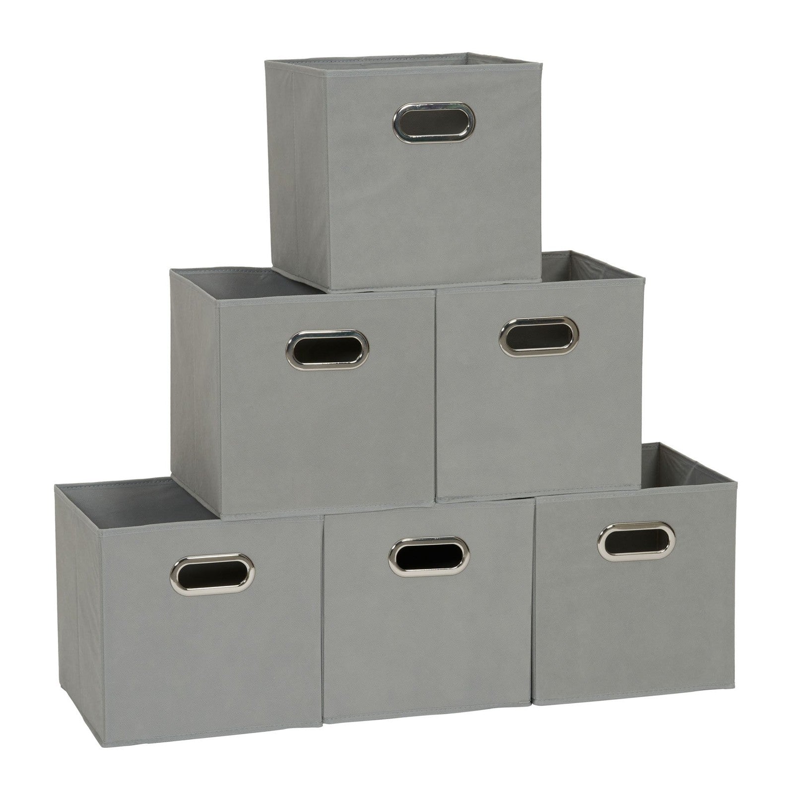 Gray Fabric Storage Bins Set of 6 Collapsible Cubes w/ Grommet Handles
