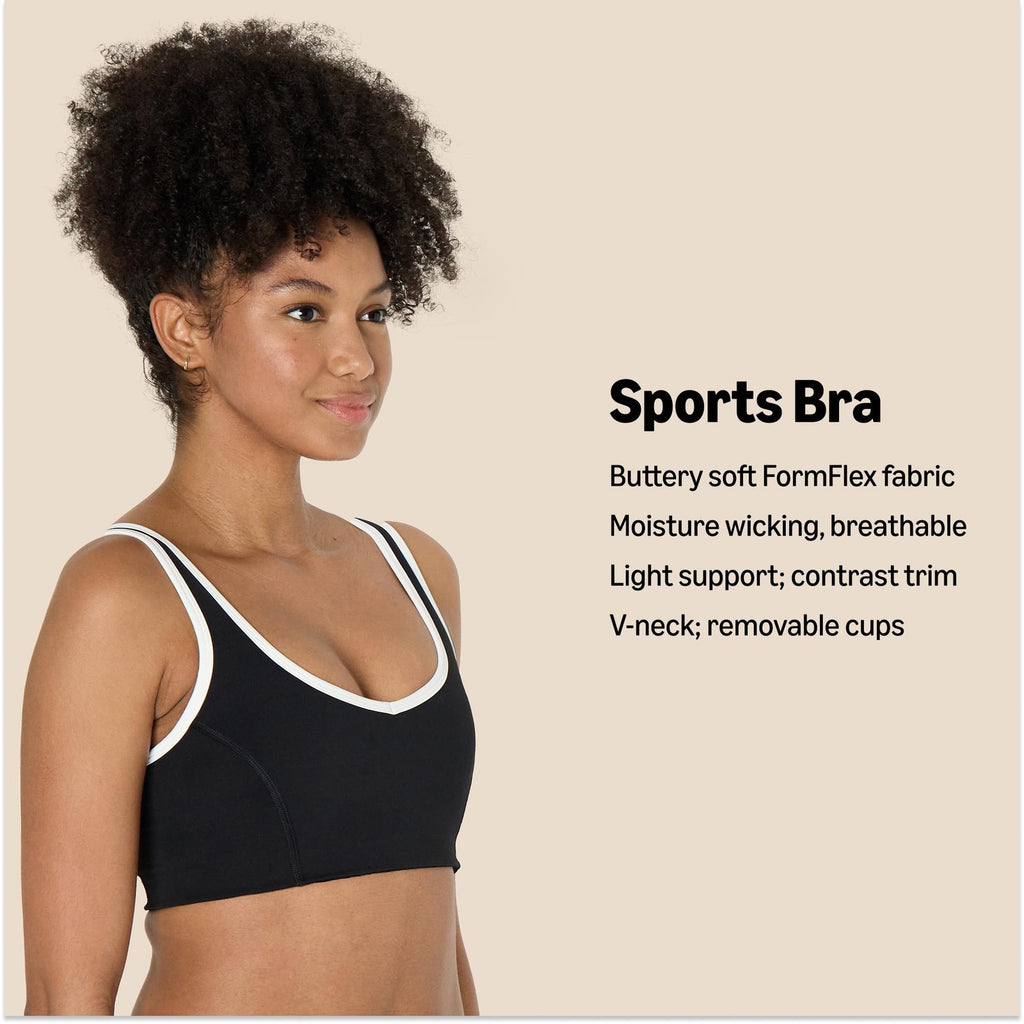 FormFlex Large Sports Bra, V-Neck, Black/White, Light Support