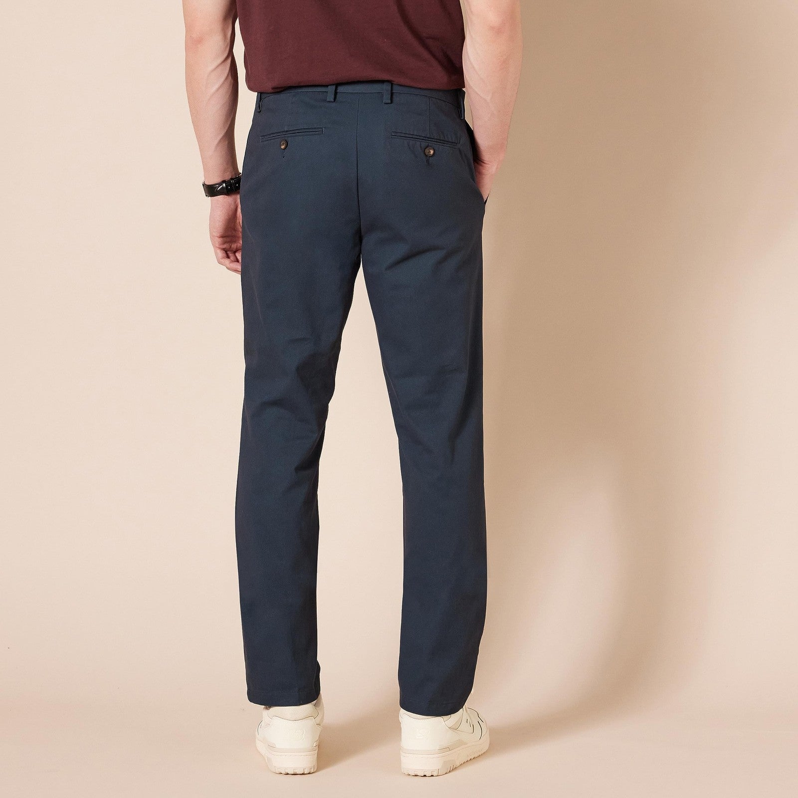 Slim-Fit Flat-Front Chino Pants, Navy, 33W x 28L, Wrinkle-Resistant