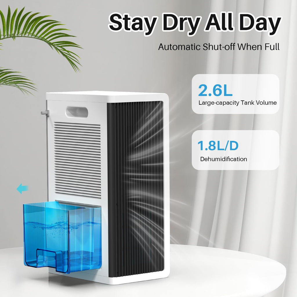 Compact 95 Oz Dehumidifier, 1000 Sq Ft, Quiet, for Bedroom & Bathroom