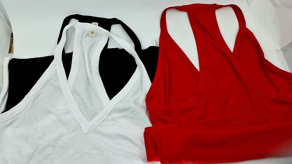XL Women’s Ribbed Tank Top, Racerback, Black White Red, Gym Wear