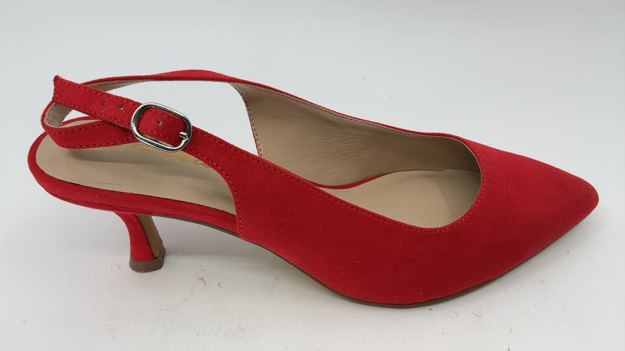 Women's Red Suede Slingback Pumps Kitten Heel Size 9 Casual Dress