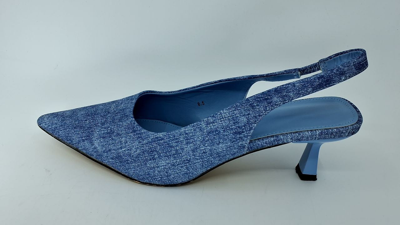 Women’s Denim Blue Slingback Pumps Kitten Heels Size 8.5