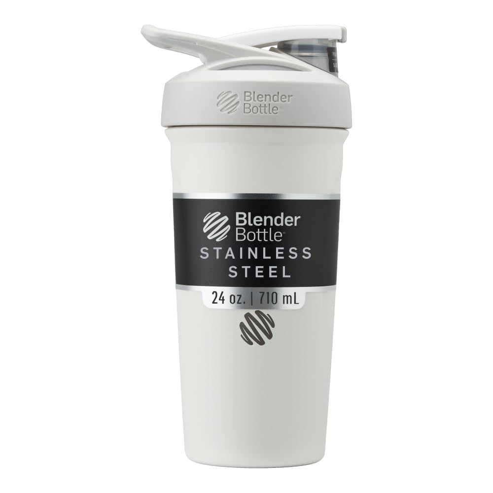 BlenderBottle Strada 24oz Shaker Cup, Insulated Stainless Steel - White