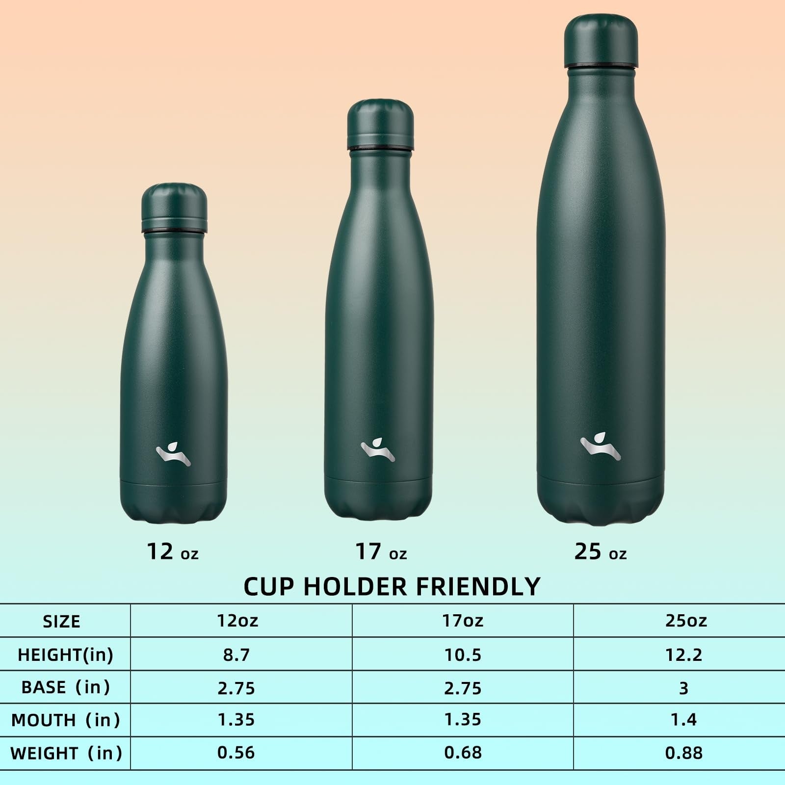 17oz Insulated Stainless Steel Water Bottle, Army Green