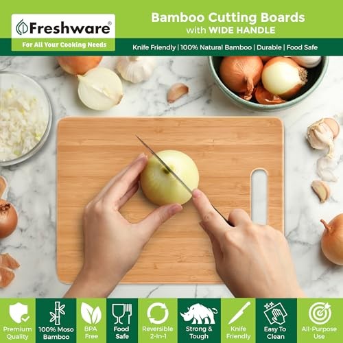 Bamboo Cutting Boards Set of 3 for Meat, Veggies, Cheese - Knife Friendly