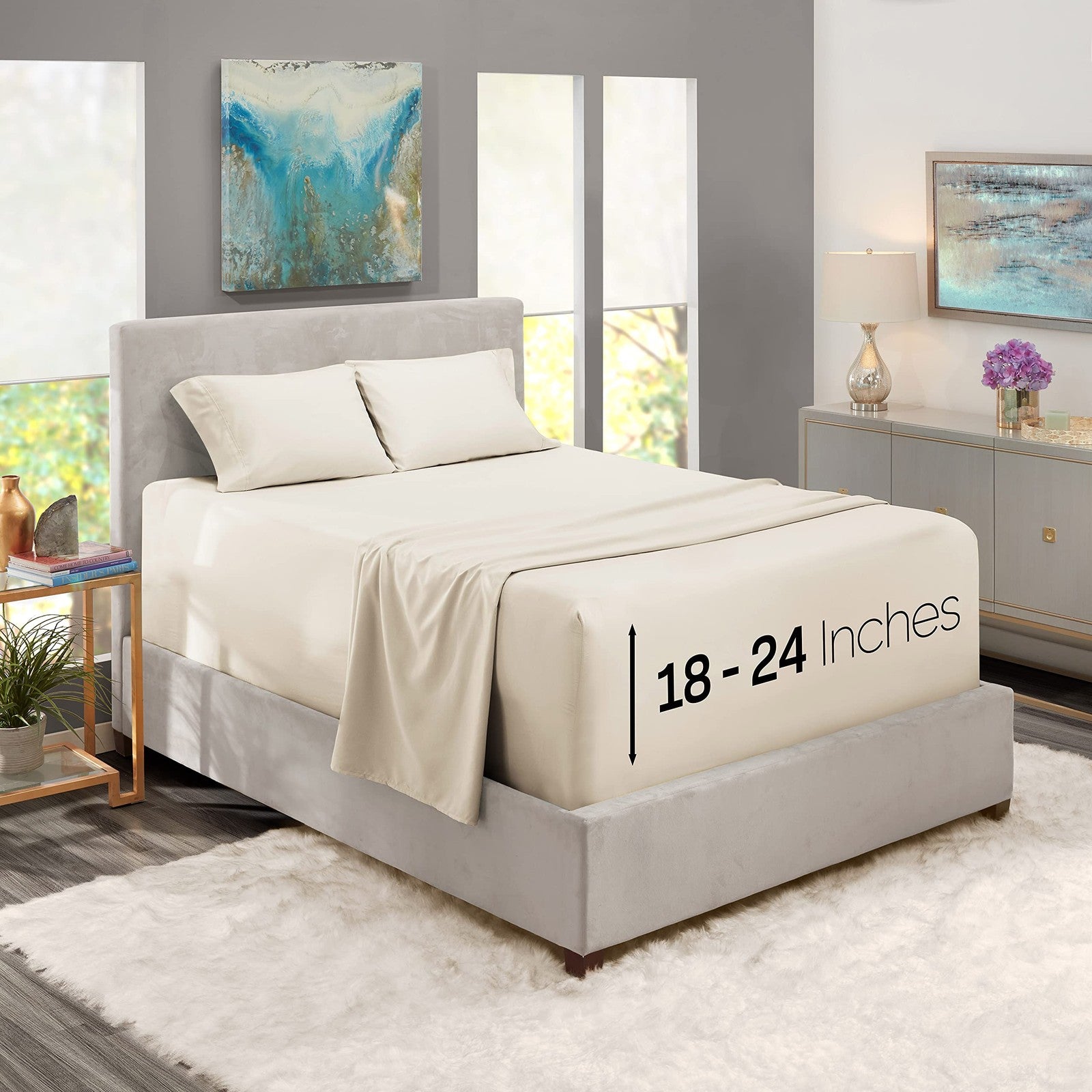 Queen Size Sheet Set 4pc Extra Deep Pocket Microfiber Off White