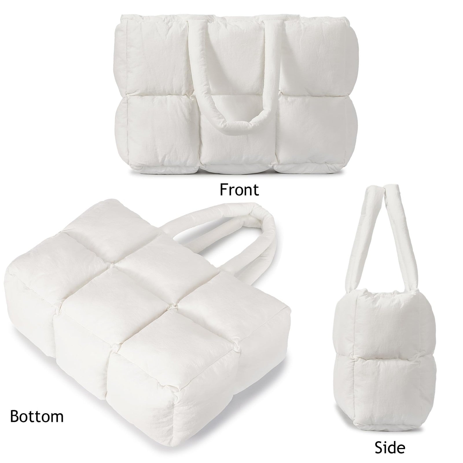 Lightweight White Quilted Puffer Tote Bag, Women's Large Handbag