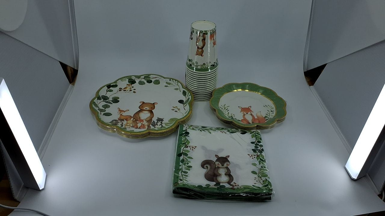 78 Pcs Woodland Baby Shower Tableware Set - Plates, Cups & Napkins