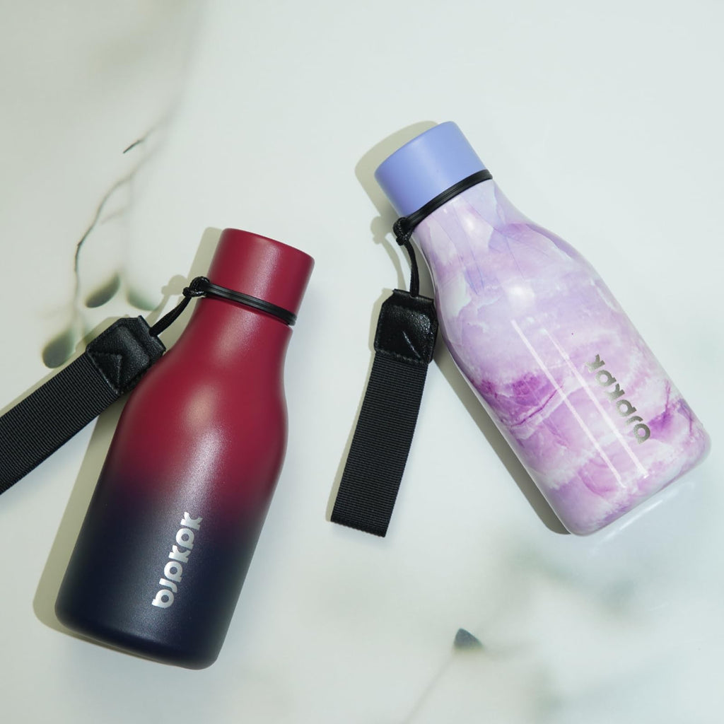 BJPKPK 12oz Stainless Steel Water Bottle w/ Strap, Leak Proof, Black Red