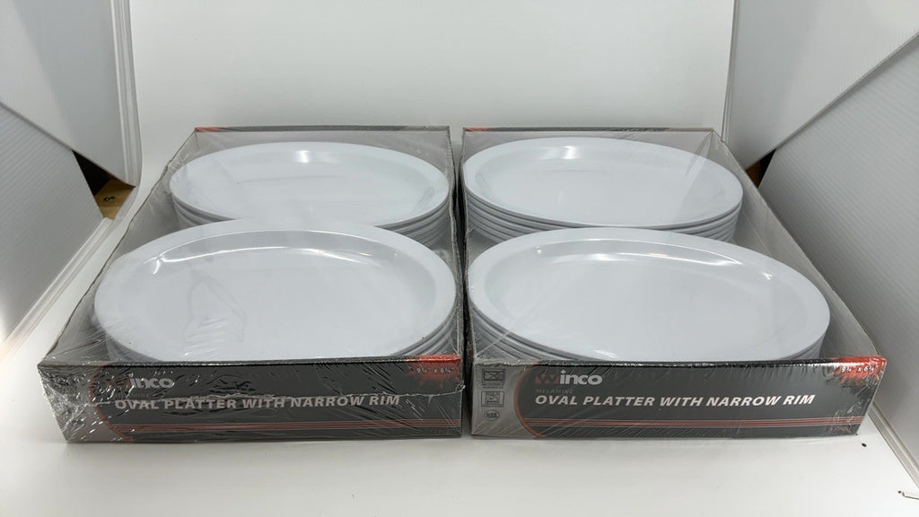 Winco MMPO-96W Oval Melamine Platter 9.75x6.75 in White 12 Pack