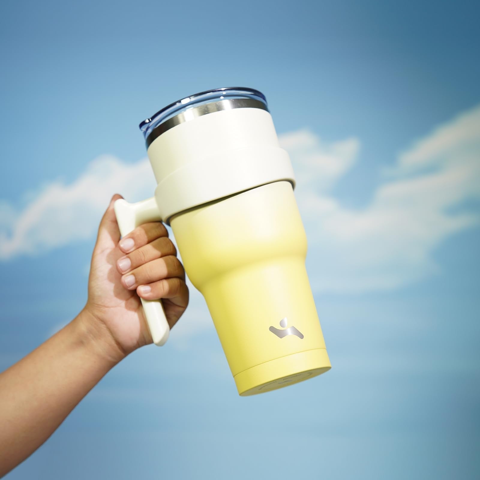 30 Oz Insulated Tumbler w/ Handle & Straws, Stainless Steel, Lemon