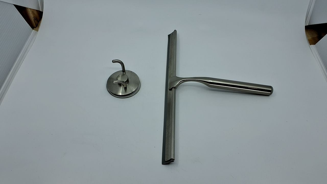 Heavy Duty 12 In Shower Squeegee w/ Silicone Blade & Brushed Nickel Hook
