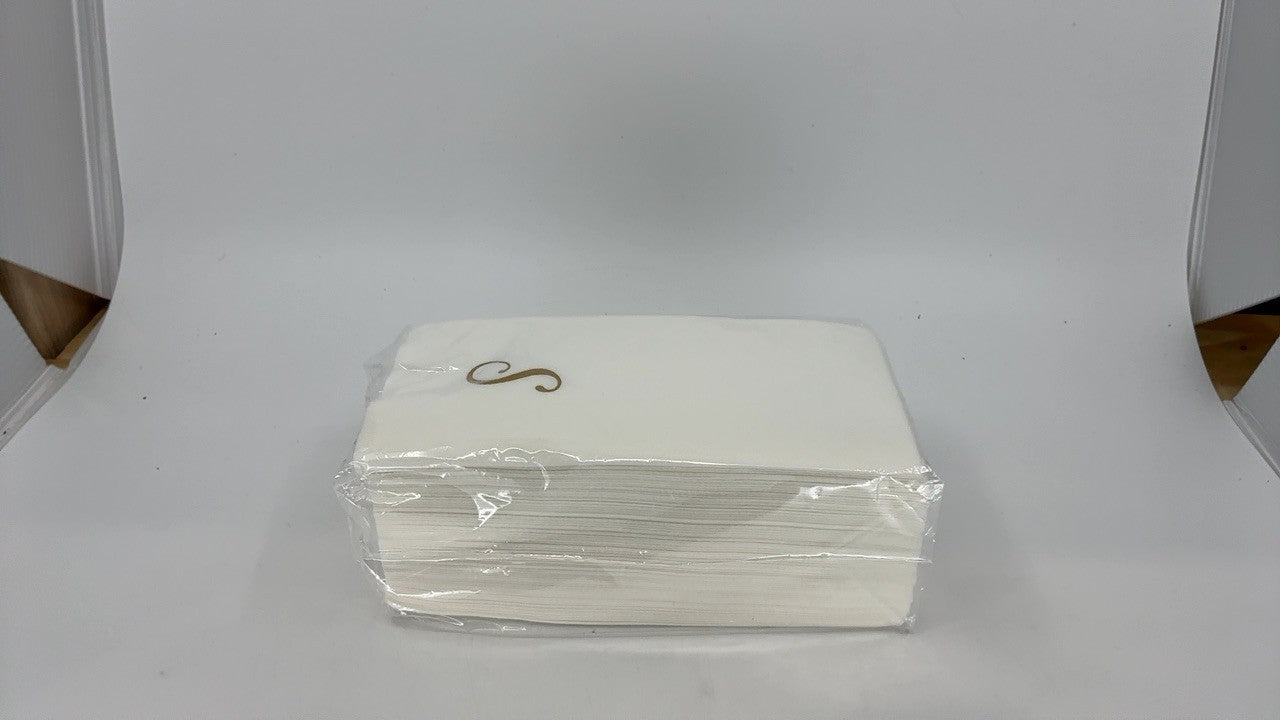 50 Count Linen-Feel Guest Towels, Gold S Cursive Paper Napkins 15.8 X 7.9 In