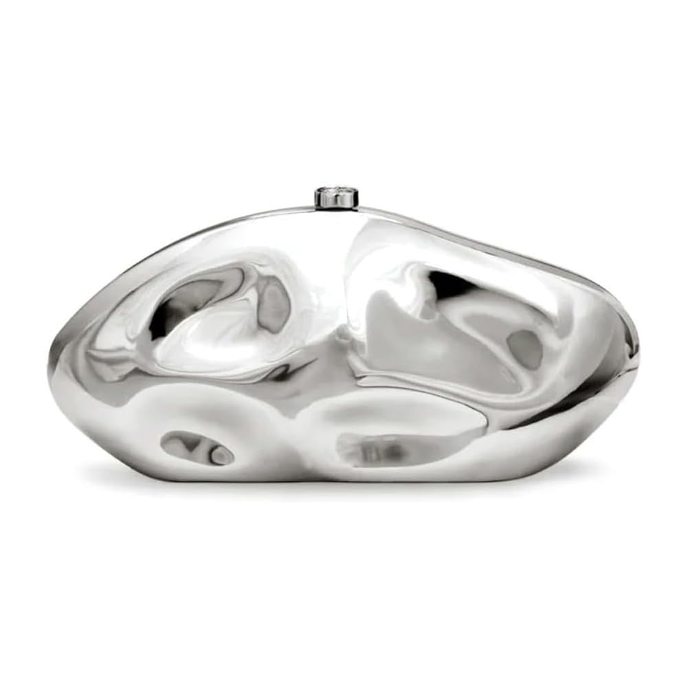 Silver Acrylic Shell Clutch Purse w/ Detachable Chain - Evening Bag