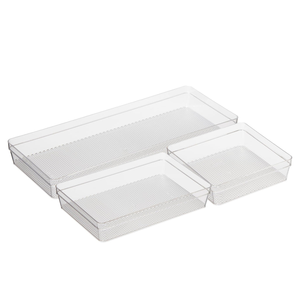 Clear Drawer Organizers Set of 3 - Ideal for Kitchen & Office Storage