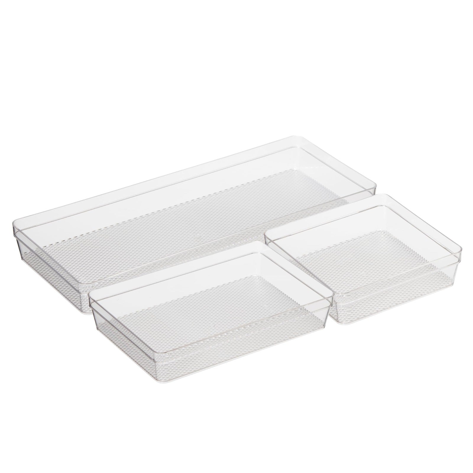 Clear Drawer Organizers Set of 3 - Ideal for Kitchen & Office Storage