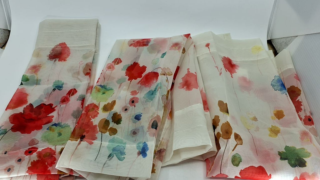 54x24in Poppy Red Floral Kitchen Curtain Valance & Tiers Set, No. 918