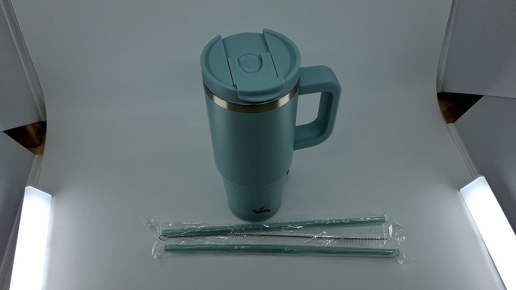 30 oz Stainless Steel Tumbler w/ Handle & 2 Straws, Blue Haze