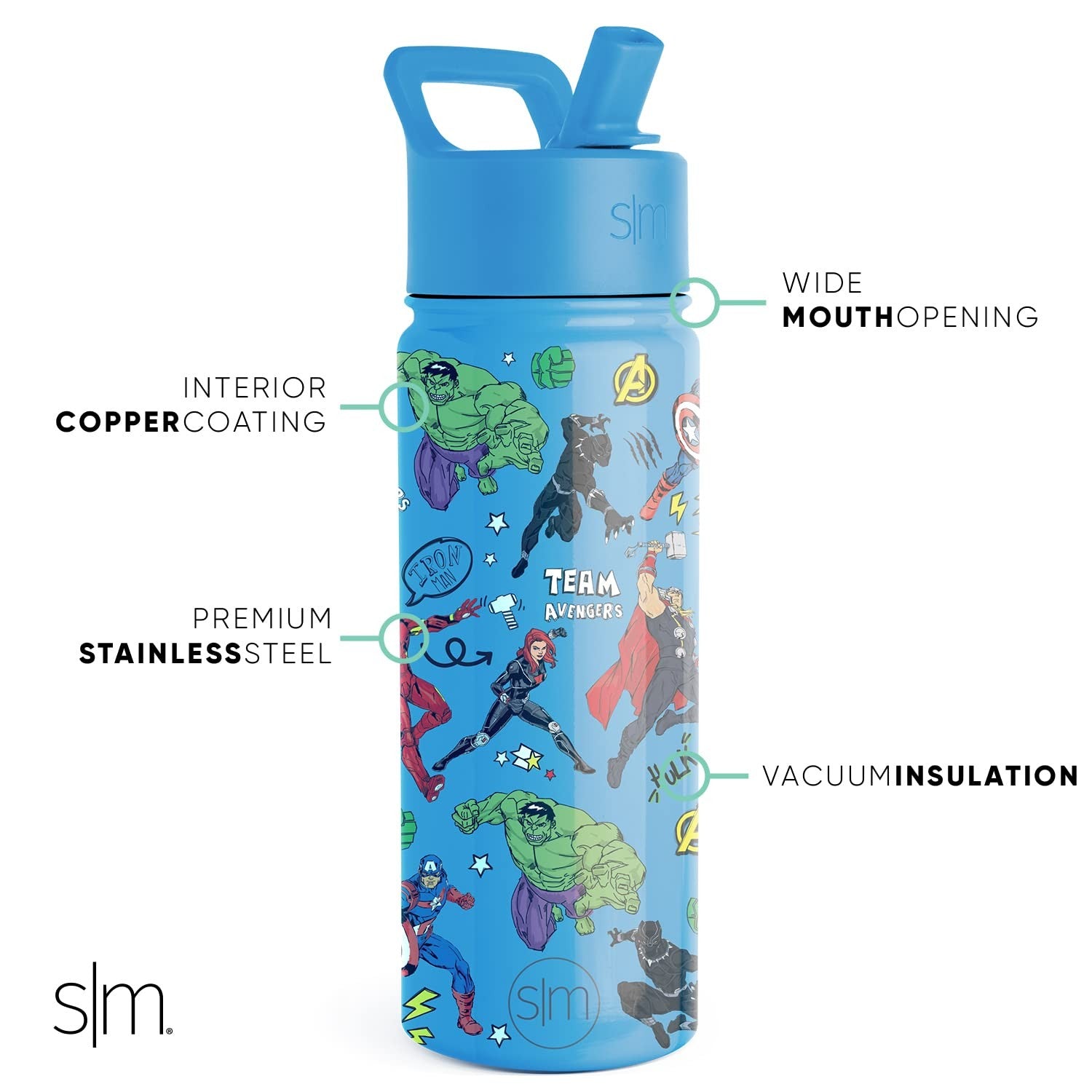 Marvel Avengers 18oz Kids Water Bottle w/ Straw Lid - Insulated Stainless Steel