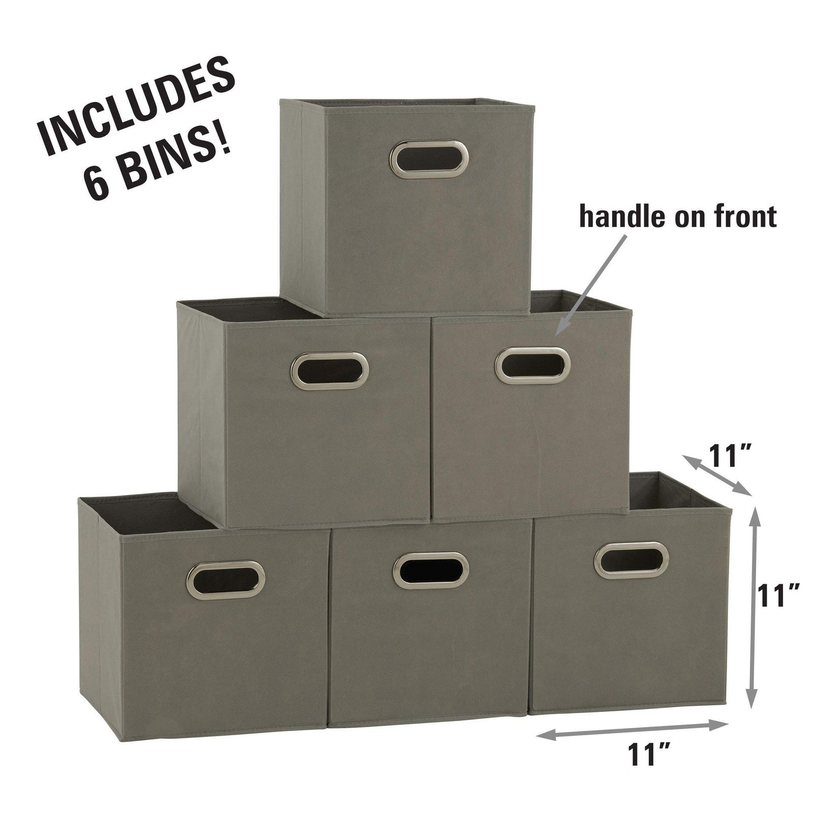 Gray Fabric Storage Bins Set of 6 Collapsible Cubes w/ Grommet Handles