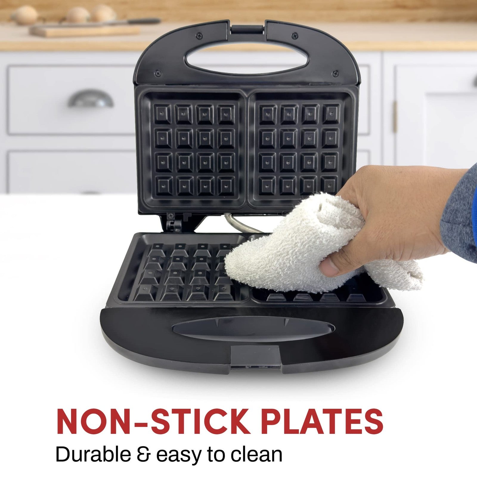 Black Nonstick Belgian Waffle Maker, 2 Slice, Compact Design