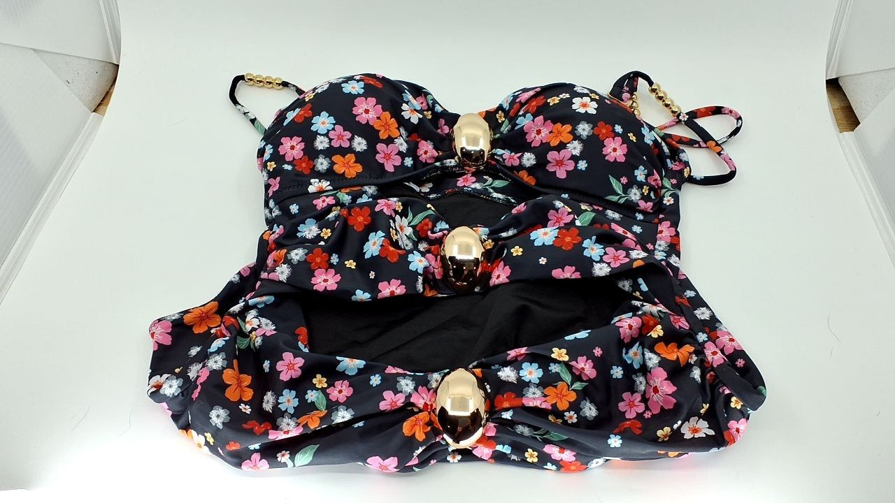 B2prity Women's Monokini Swimsuit Color Block Cutout Small Floral