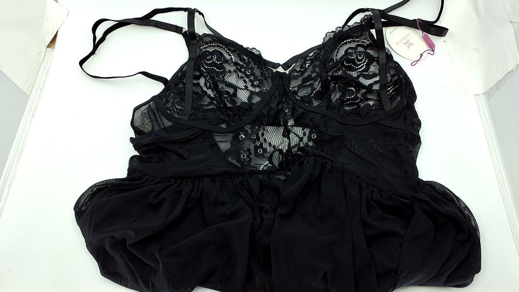Women's Plus Size Black Lace Nightgown Babydoll 3X-Large