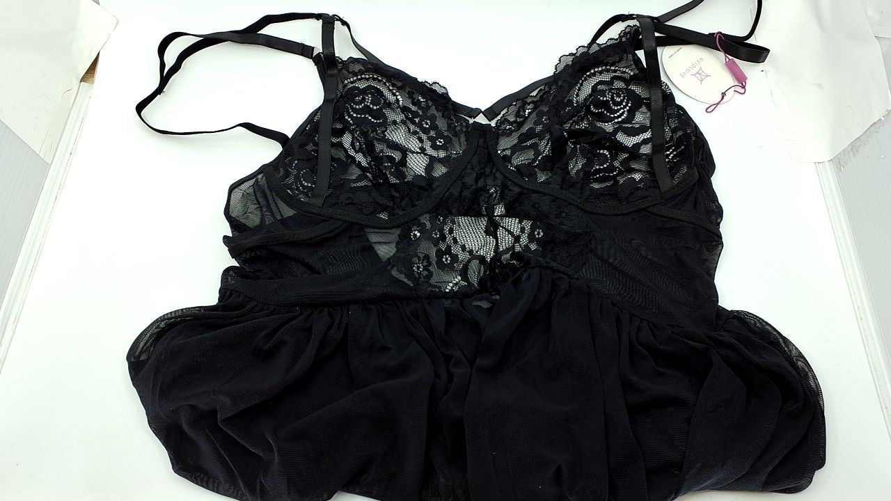Women's Plus Size Black Lace Nightgown Babydoll 3X-Large
