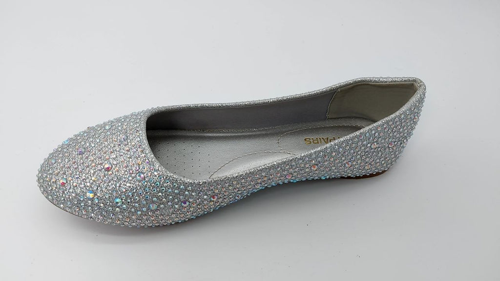 DREAM PAIRS Womens Rhinestone Ballet Flats Shoes, Silver - 10 (Sole-Shine)