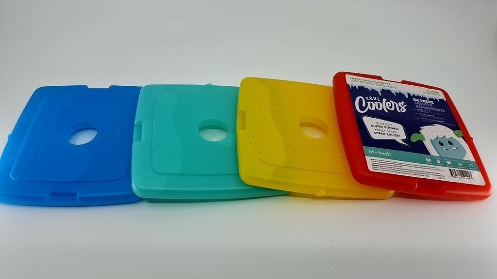 Cool Coolers 4 Pack Reusable Ice Packs, Quick Freeze, Multi Color