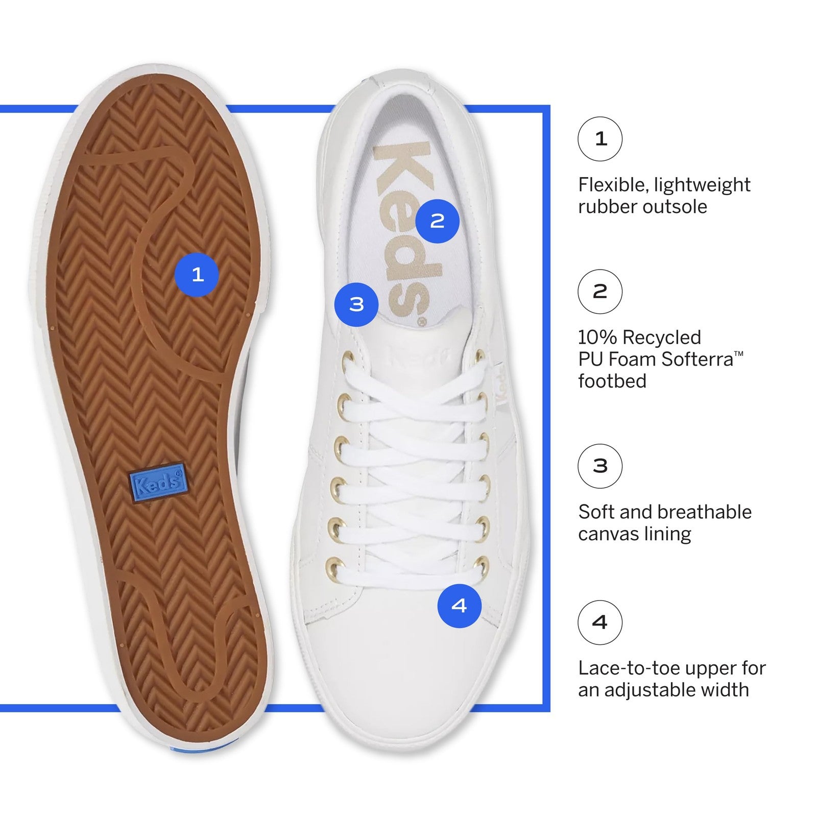 Keds Women's Jump Kick Duo LACE UP Sneaker, White/Gold Leather, 8